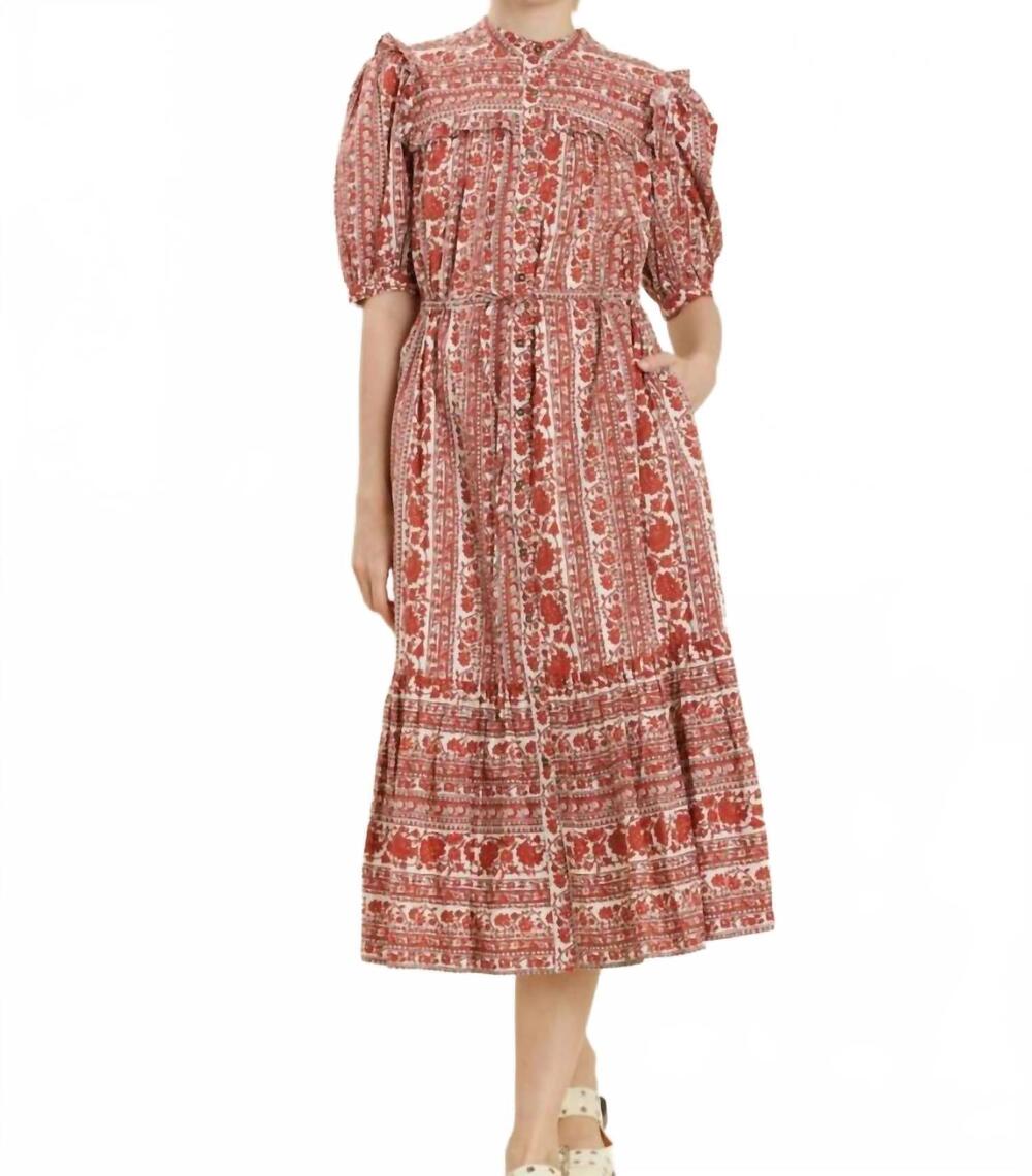 NEW AUREUM floral ruffle midi dress in red